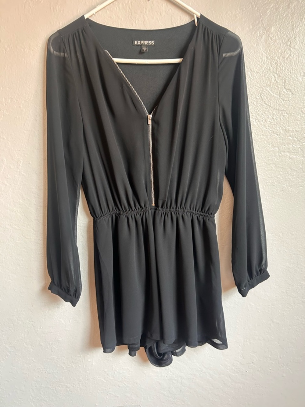 Express Black Long-Sleeve Zip Romper